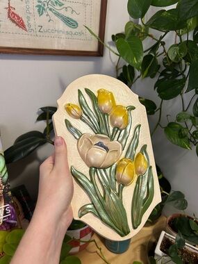 Mid Century Tulip Ceramic Plaque Wall Hanging